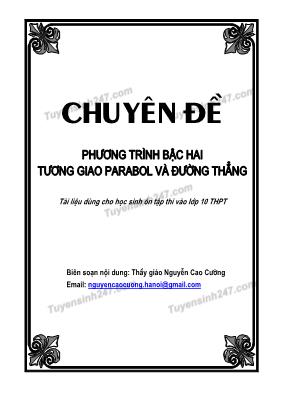 Chuyên đề Phương trình bậc hai - Tương giao giữa parabol và đường thẳng